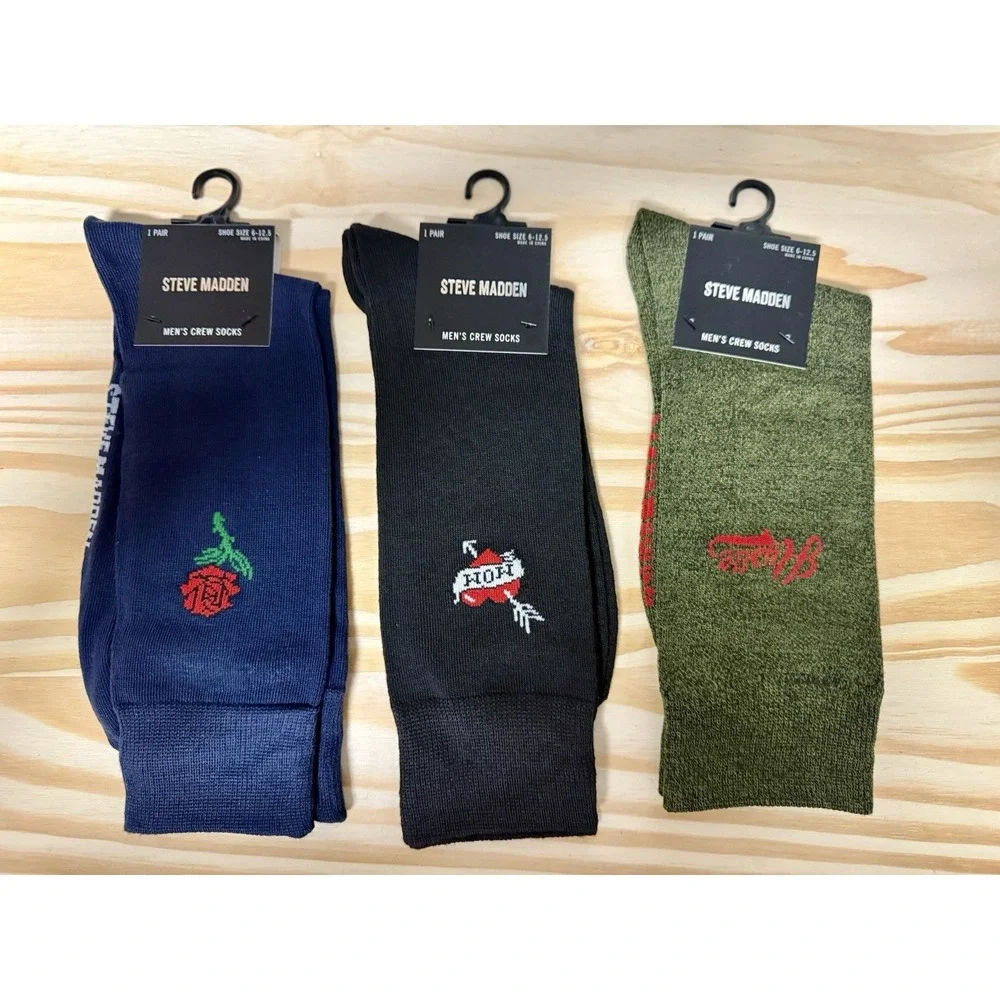 Steve Madden 6 Pack Dress Crew Socks Men's Size 6-12.5 Bundle Stocking Print F27